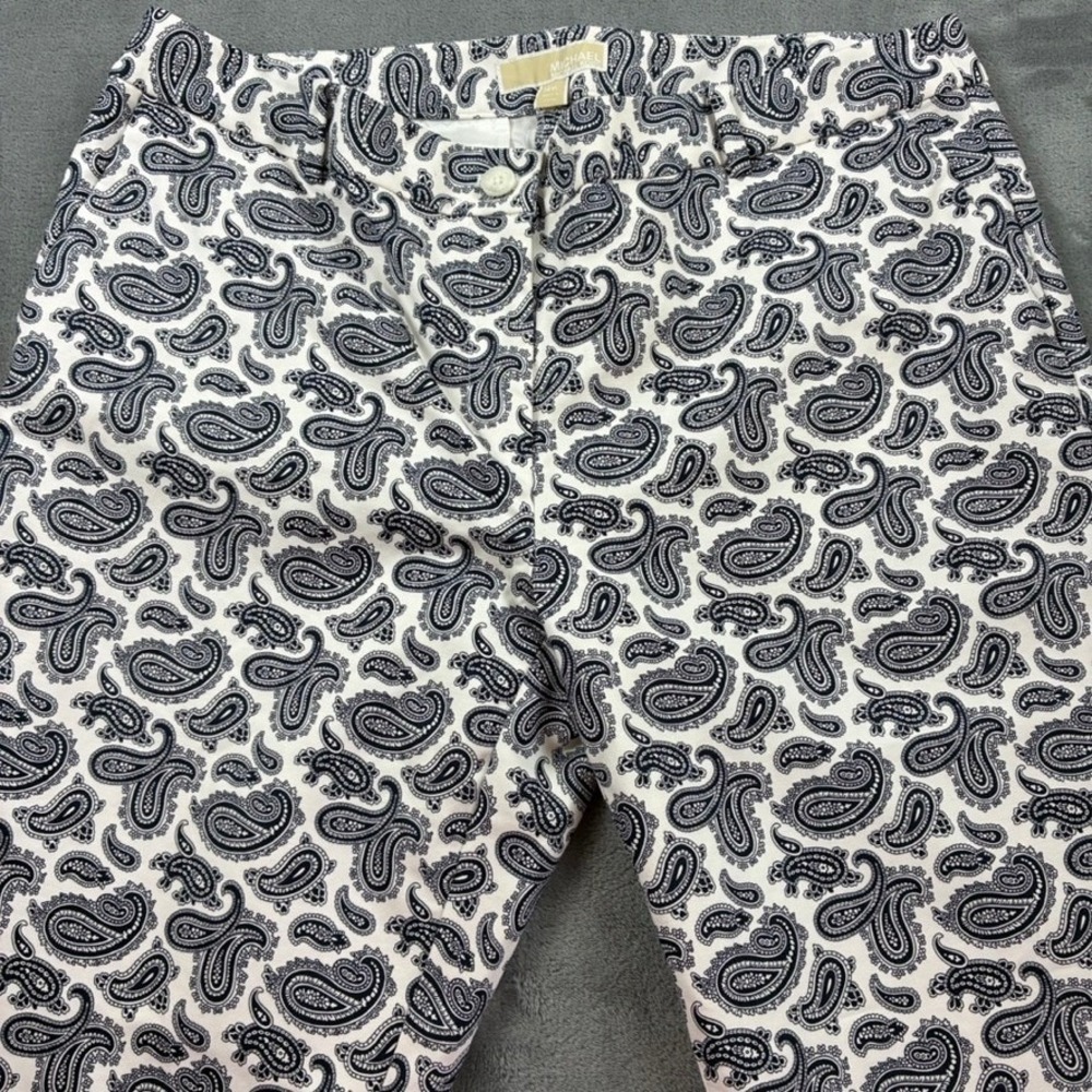 Michael Kors Women's 14W Paisley Print Ankle Pants Black White Cotton Stretch - Picture 11 of 16